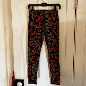 LuLaRoe Women’s Black/Orange Floral Leggings Size 24 Cotton/Spandex